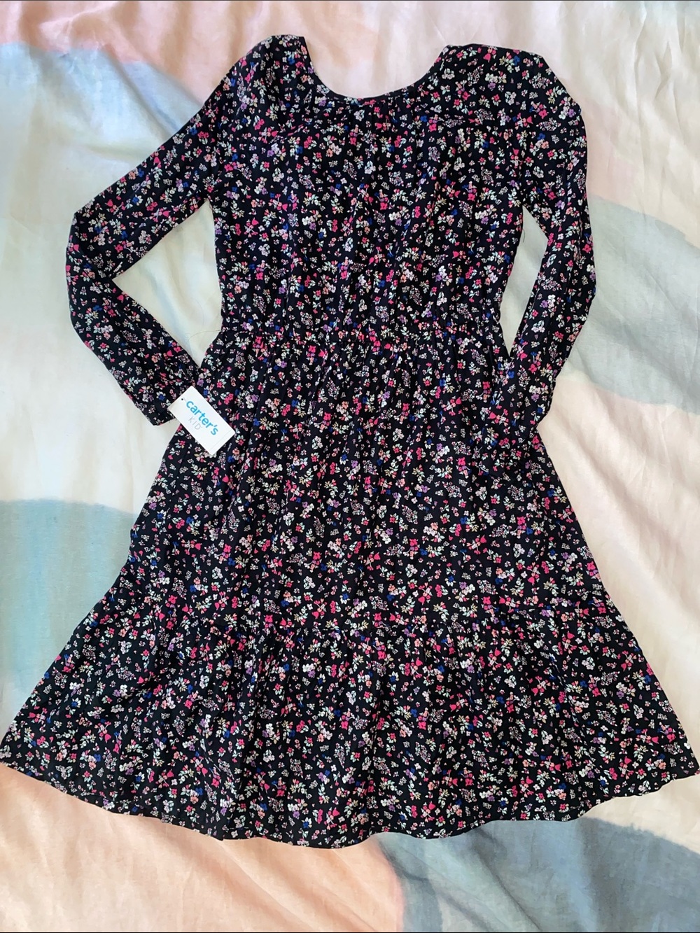 Carter's Black Long Sleeve Floral Tiered Dress Flowers Girls Size 12 NEW